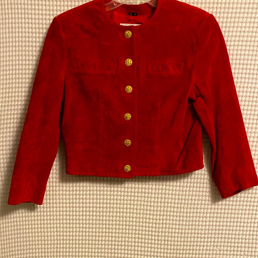 Paolo Gucci vintage suede jacket, brass buttons and two on each sleeve, luxury
